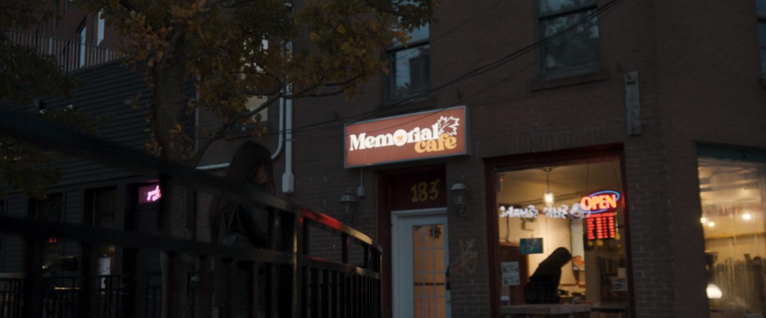Memorial Cafe exterior at dusk, cinematography by PV Productions, St. John's